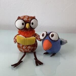 Starbucks Blue bird big eyes and reading Owl 2007 plush toys bundle